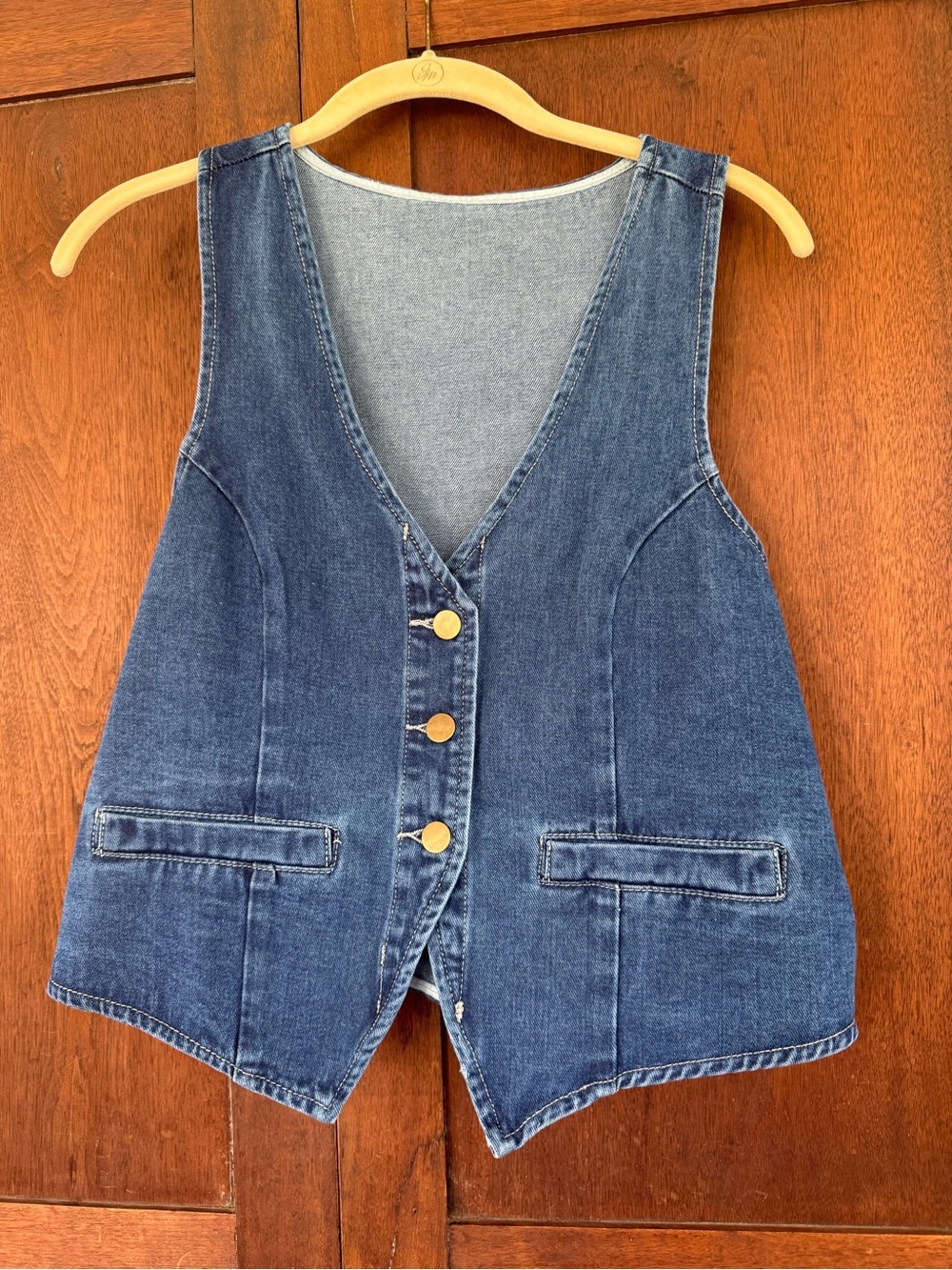 Source Unknown Blue Denim Vest with Gold Buttons